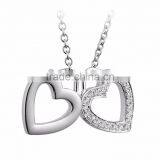 Designer Silver Plated CZ Studded Double Heart Pendant thumbnail-1