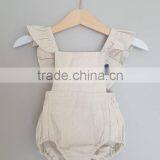 0-24 Months Boutique Toddlers Girl Sleeveless Plain White Linen Baby Romper thumbnail-1