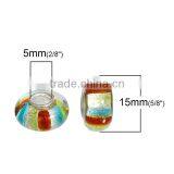 Round Silver Plated Core Stripe Multicolor Transparent Lampwork Glass European Style Large Hole Charm Beads thumbnail-2