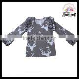 High Quality Baby Girls Reindeer Print Long Sleeve T-shirt Gray Ruffle Boutique Outfits Wholesale Kids Clothing Tops Daily Wear thumbnail-1