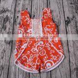 Wholesale Girls Orange Damask Printed Knit Cotton Summer Newborn Infant Baby Romper thumbnail-3