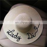 Letters Embroid Large Eaves Straw Hat Vogue Sunshade Sandbeach Hat thumbnail-2