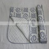 Hand Block Print Kantha baby Quilt Cotton Fabric Kids Baby Sheet 44" throw