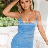 2020 New Arrivals Women Fashion Casual Dresses Ladies Pleated Solid Color Sexy Backless Dresses Women Summer Dresses thumbnail-2