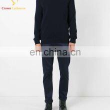 Navy Men Merino Wool v Neck Pullover Sweater thumbnail-3