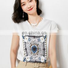 Women Fashion Loose Short Sleeve Summer Print Mulberry Silk Cotton T Shirts