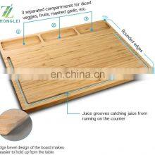 Organic Bamboo Cutting Board, With 3 Built-in Compartments and Juice Grooves, Chopping Board for Meats Bread Fruits thumbnail-3