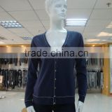 High quality V neck long sleeve plain stitch knitwear cardigan with eblow patch