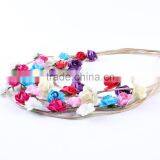 Hot-sales Baby Rose Flower Headband Girl Leather Rope Flower Hairband Toddler Baby Rose Flower Crown Headband Wh-1825 thumbnail-3
