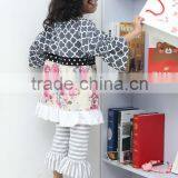 Classical Two Pieces Infant Kids Clothing Gray Ruffle Striped Shorts Newborn Baby Kids Gift Set Hot Sell Baby Girl Fall Cotton thumbnail-3