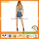 OEM Service 100% Cotton High Rise Denim Jeans Shorts With Raw Hem In Waterfall Mid Wash For Women Wholesale thumbnail-2