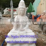 Guanyin Female Buddha Statue White Marble Stone Hand Carving Sculpture For Pagoda, Cave, Temple No 62