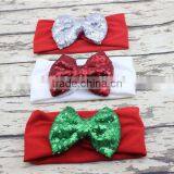 Sequined Bow Christmas Hairbands Solid Color Newborn Baby Girl Headband Soft Cotton Hair Bow Hairband Christmas Gifts For Kids