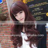 Top beautiful long red wavy wig with full bangs