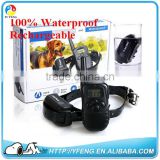 Waterproof remote control dog anti bark training shock collar,for 2 dogs with beep,vibration and shock collar