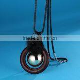 Silver Ball Wood Hoop Pompon Pendant Necklace Korea Retro Long Sweater Necklace Autumn Geometric Necklace thumbnail-5