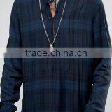 Long Sleeve Collarless Design Mens Pre-Shrunk 100% Viscose Lightweight Check Print Comfort Fit Casual Shirts thumbnail-3