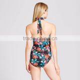 Womens Summer Floral V Neck One Piece Swimsuit Customize Multi Colored Swimming Suit Polyester Spandex Perfect Material Finish thumbnail-6