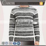 Round Collar Acrylic and Mens Pullover Monochrome Stripe Sweater thumbnail-1