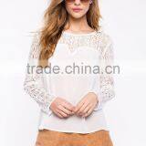 Contrast Solid Body Sweetheat Hem White Lace Blouse,women Crocheted Blouses thumbnail-2