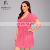 wholesale swimsuit cover ups plus size pure color see through crochet beach tunic cover ups