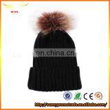 Winter Knit Pom Pom Hat Beanie with Fur Pompom for Women Lady