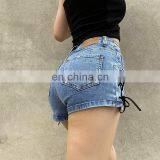 TWOTWINSTYLE Casual Denim Shorts for Women High Waist Lace up Slim Sexy thumbnail-2