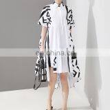 TWOTWINSTYLE Women Back Long Pattern Printed Big Size Shirt Dress New Lapel Short Sleeve Loose Fit Fashion thumbnail-4