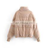 Classic Korea Stylish Cotton Padded With Zip Pockets Women's Zip up Rib Cuff Winter Puffer Jackets Coats thumbnail-6