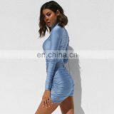 Women Turtleneck Long Sleeve Sexy Party Stacked Dresses Elastic Mini Vintage Summer Bodycon Club Wear Dress thumbnail-4