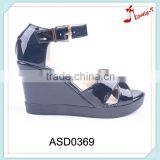 2016 New Style High Heel Platform Wedge Stylish Woman Sandals Cheap With Shiny Upper thumbnail-1