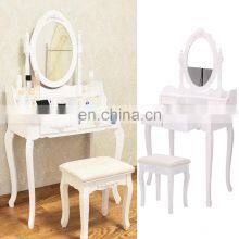 White Dressing Table Vanity Makeup Desk With 4 Drawers, Mirror Set and Stool thumbnail-4