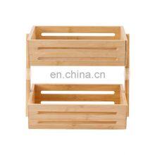Durable Bamboo Countertop Basket Bowl Holder Wooden Cabinet Corner Rack for Plate 2-Tier Kitchen Shelf Storage thumbnail-5