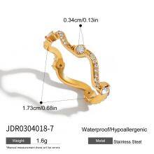 Stainless Steel Gold Plated Adjustable Zircon Open Ring Geometric Statement Ring for Women Jewelry thumbnail-3