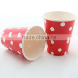 Disposable Red Paper Cups with White Dot 9oz for Party Supplies