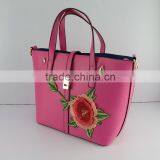 Wholesale Fancy Nice Look Pink Embroidery Genuine Leather Handbag Express China Supplier's Choice