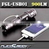 Zoom Function Rechargeable 18650 Power Bank T6 LED USB Torch