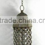 Round Engraved Metal Candle Lantern W/chain thumbnail-1