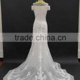 Off-shoulder Straight Neckline Horse Tail at Hem Make Ruffle Effect Sheath Wedding Dress thumbnail-5