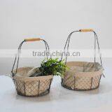 Wholesale Factory Handmade Iron Wire/chicken Wire Stoarge Basket With Handle and Fabric Lining thumbnail-1