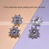 (M0287) 17mm Diameter Rhinestone Metal Button With Loop ,silver Plating