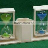 2014 New Designed Drain Sand Timer Wooden Pen Holder
