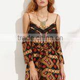 Bodysuits Latest Fashion Design Women Clothing Multicolor Print Cold Shoulder Tie Waist Jumpsuit thumbnail-1