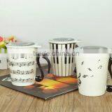 Creative Music Note Stave and Piano Ceramic Breakfast Mugw Ith Lid and Black Handle thumbnail-2