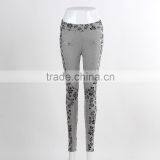 F5W31069 Women Flower Print Two Front Zippers Leggings thumbnail-1