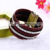New Arrive Wide Velvet Magnetic Clasp Bohemia Style Crystal Bracelet