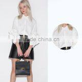 Women's White Stand Collar Roll-up Sleeve Long Blouse thumbnail-2