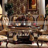 Neoclassical Luxury Solid Wood Hand Carved Dining Room Furniture Gold Color Lazy Susan Round Dining Table thumbnail-1