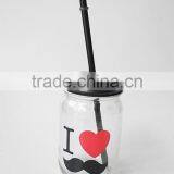 Recycled Valentine's Day Red Lips Design Glass Drinking Jar With Lid thumbnail-4