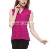 2016 Women V Neck 6 Colors Sleeveless Chiffon Blouses thumbnail-2